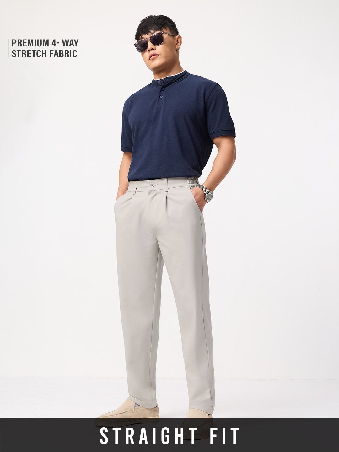 Straight Pleated Pants: Cloud White Men Super Flex Pants