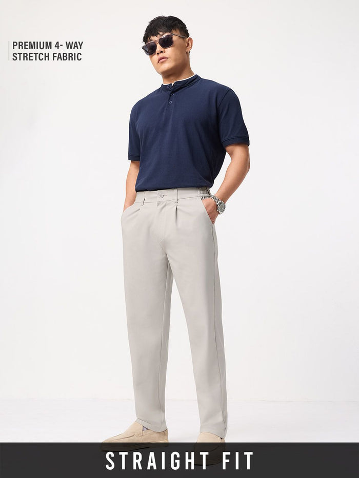 Straight Pleated Pants: Cloud White Men Super Flex Pants