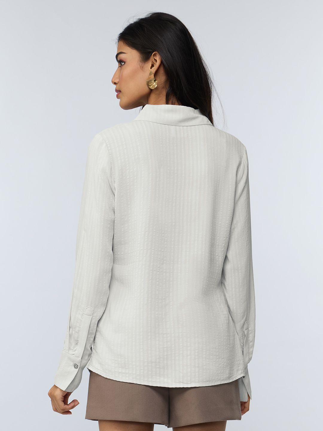 Side Rouching Shirt: Off White Women Fitted Shirts