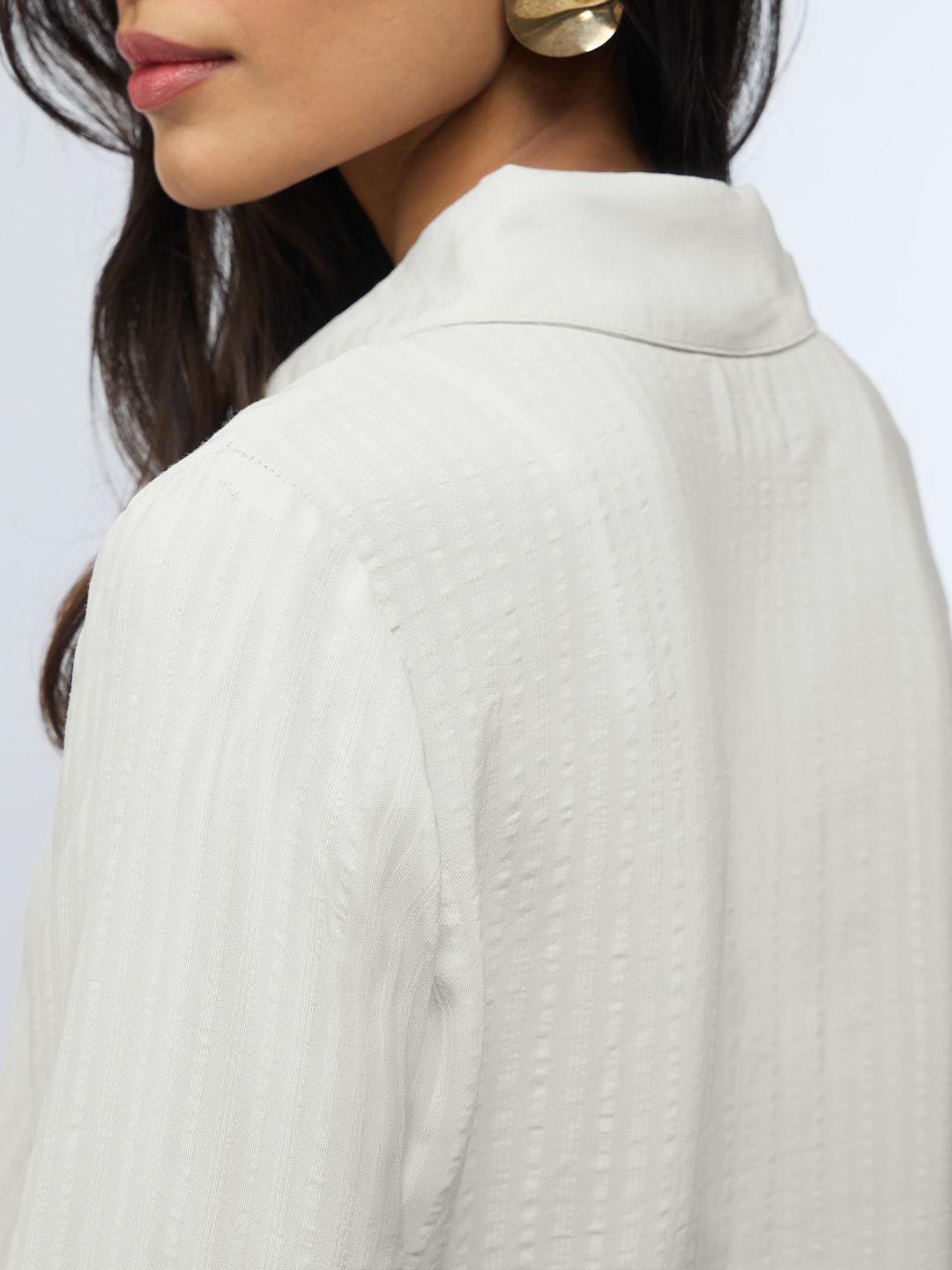 Side Rouching Shirt: Off White Women Fitted Shirts