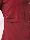 Side Rouching Shirt: Red Women Fitted Shirts