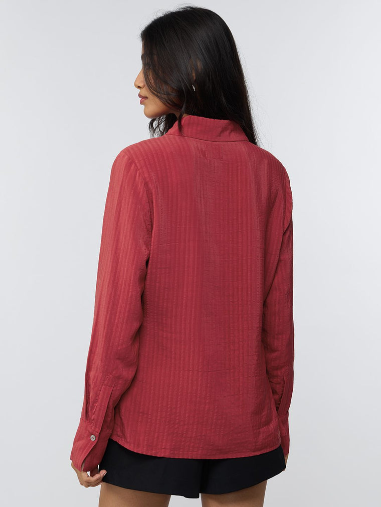 Side Rouching Shirt: Red Women Fitted Shirts