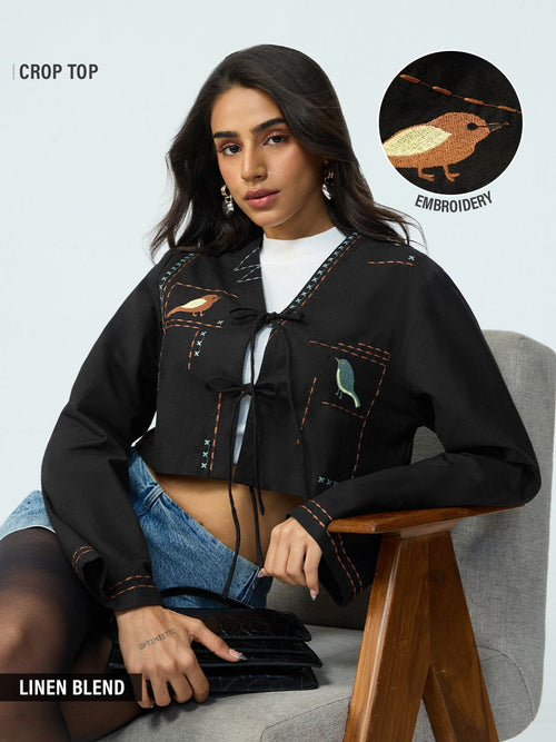 Cotton Linen: Birdwatch Women Fashion Tops