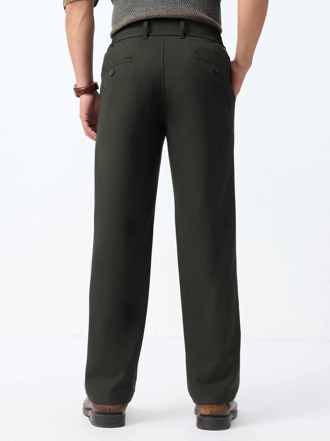 Straight Pleated Pants: Midnight Green Men Super Flex Pants