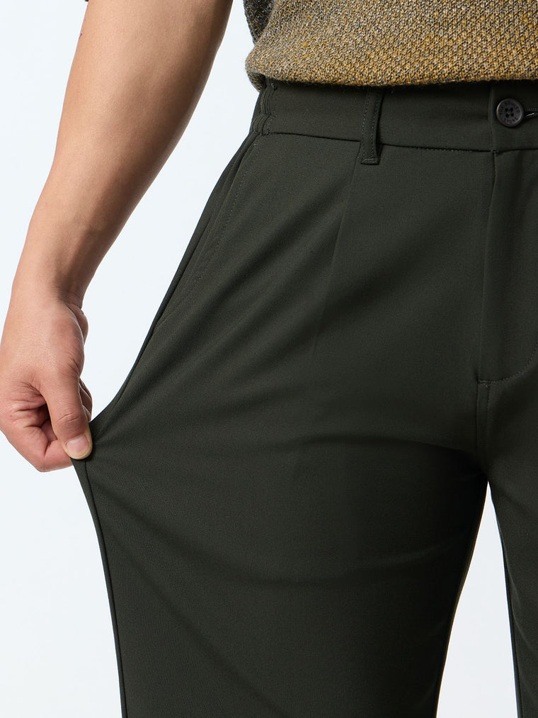 Straight Pleated Pants: Midnight Green Men Super Flex Pants