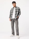 Plaid Shirt: Grey Grid Men Relaxed Shirts