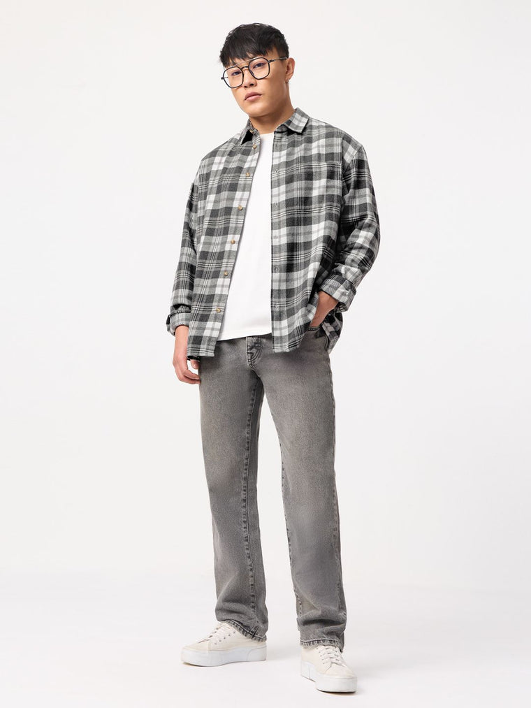Plaid Shirt: Grey Grid Men Relaxed Shirts