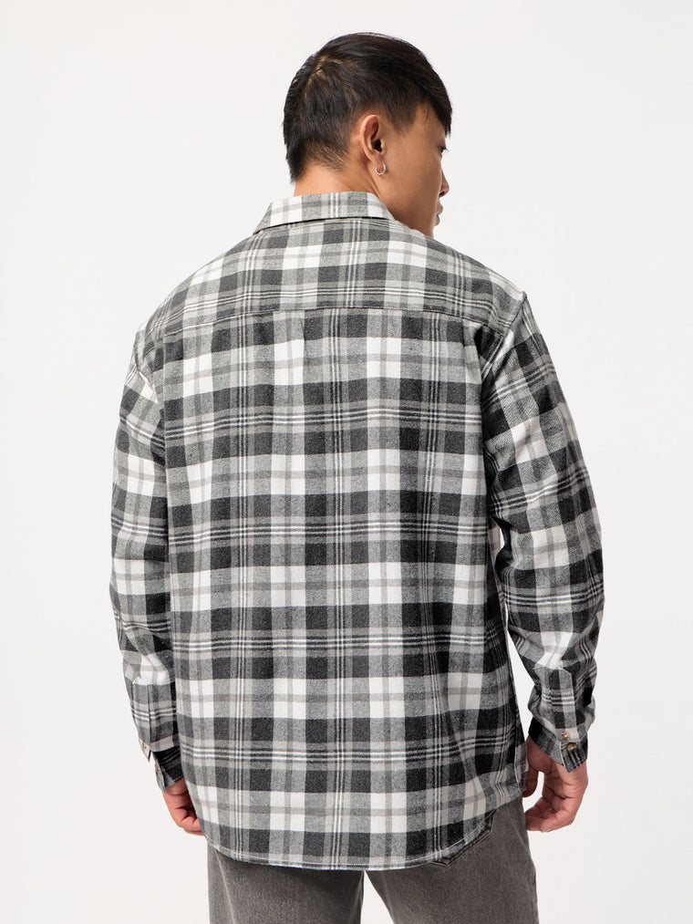 Plaid Shirt: Grey Grid Men Relaxed Shirts