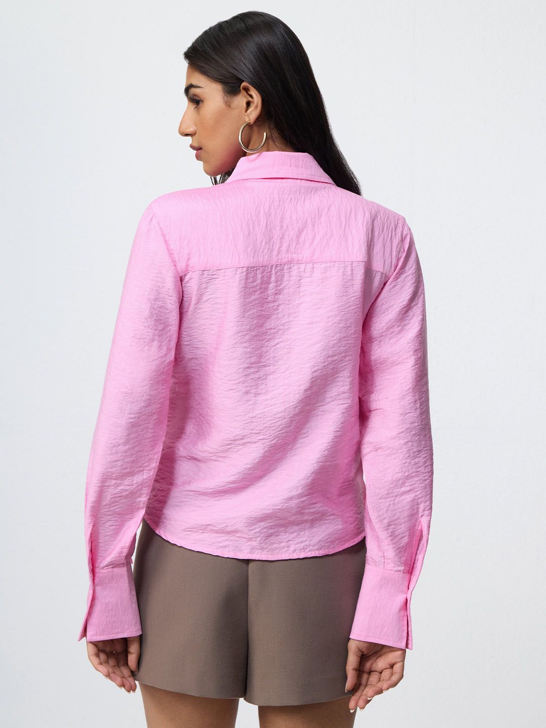 Buckle Shirt: Baby Pink Women Regular Shirts