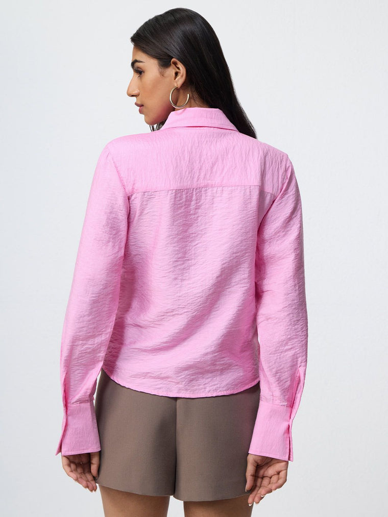 Buckle Shirt: Baby Pink Women Regular Shirts