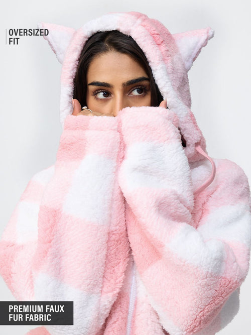 Fur Hoodie: Purrfect Women Oversized Zipper Hoodies