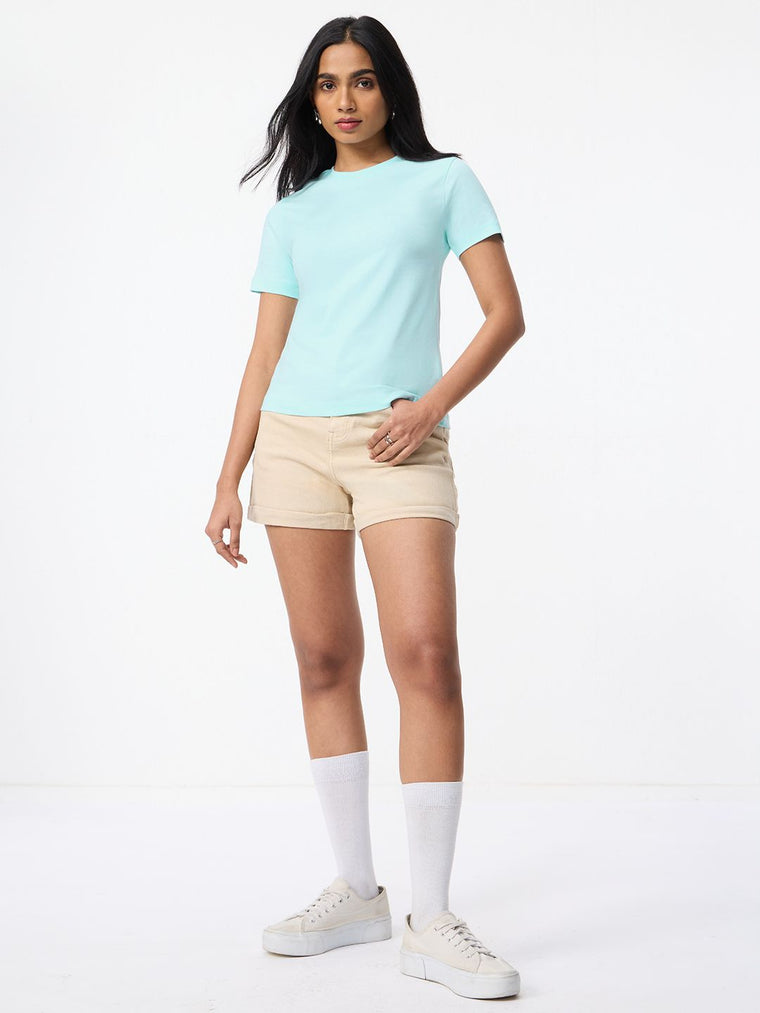 Regular Solids: Light Aqua Women Regular T-Shirts