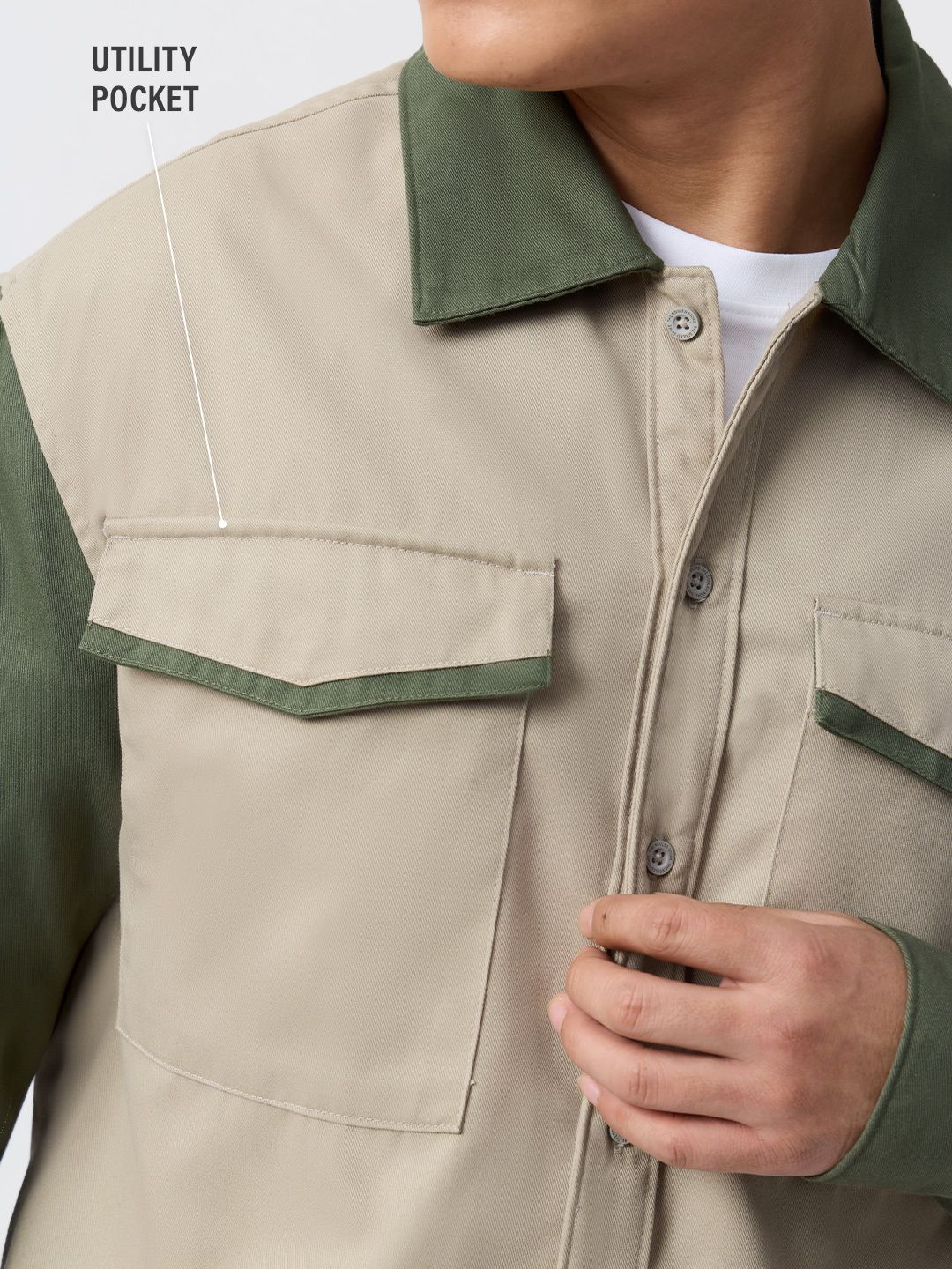 Colourblock Overshirt: Olive Overshirts