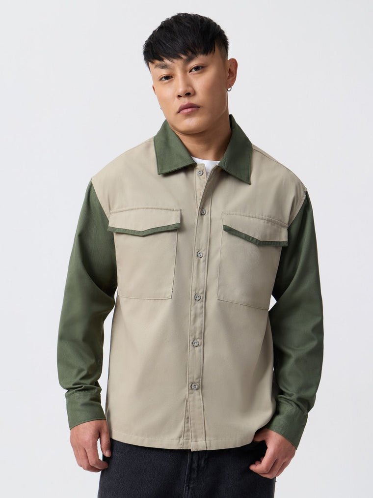 Colourblock Overshirt: Olive Overshirts