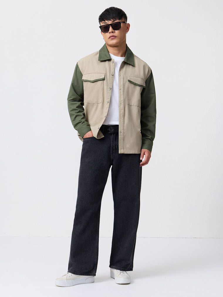 Colourblock Overshirt: Olive Overshirts