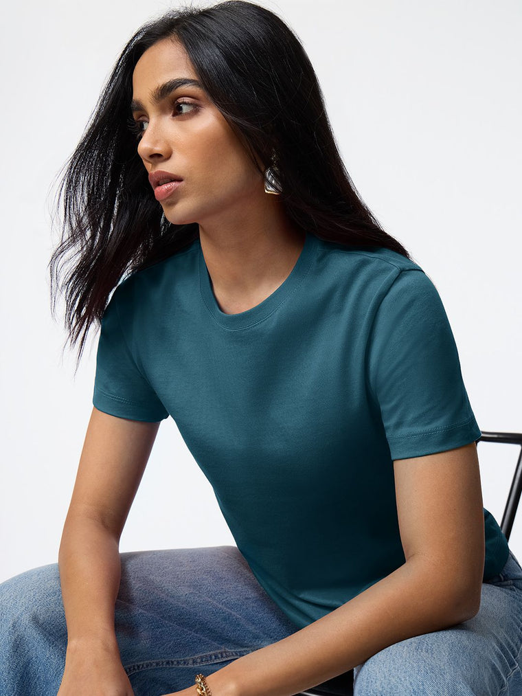 Regular Solids: Regal Blue Women Regular T-Shirts