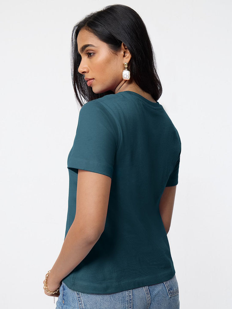 Regular Solids: Regal Blue Women Regular T-Shirts