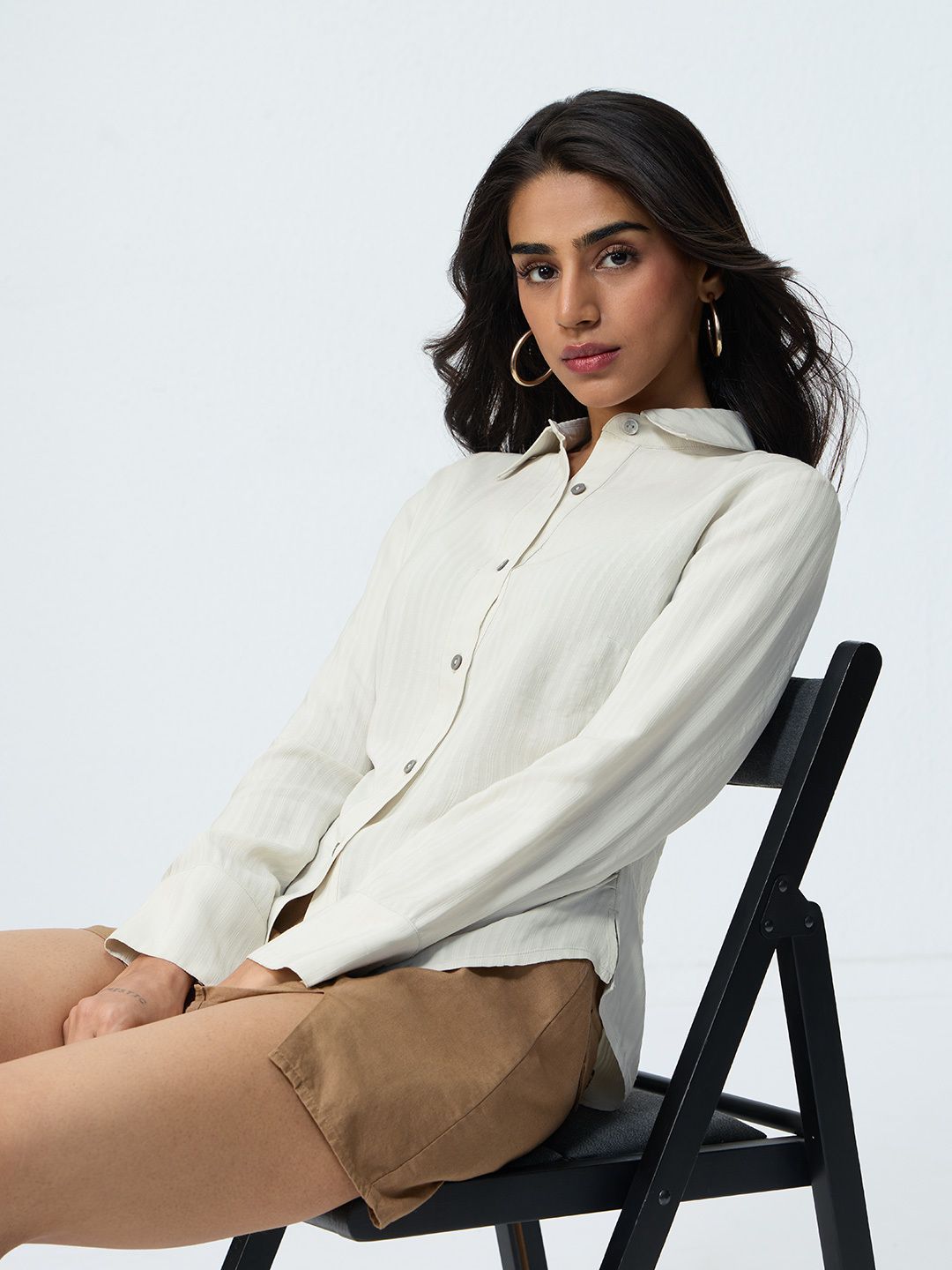 Textured Shirt: Vanilla Women Fitted Shirts