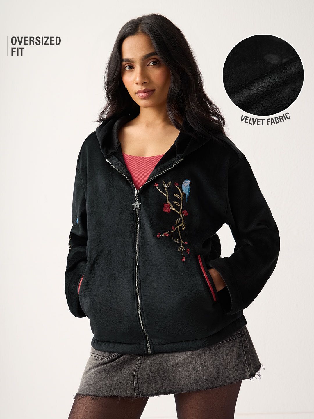 Zipper Hoodie: Velvet Vines Women Oversized Zipper Hoodies