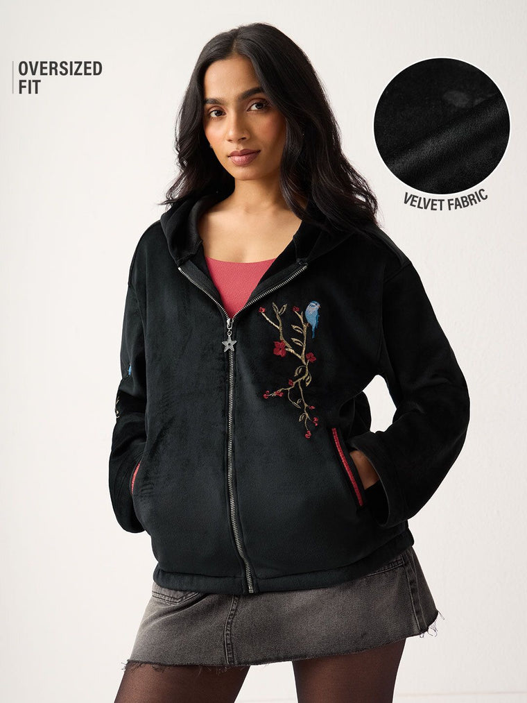 Zipper Hoodie: Velvet Vines Women Oversized Zipper Hoodies