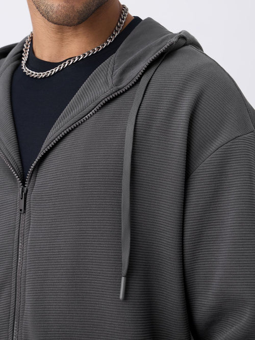 Textured Hoodie: Smoke Grey Men Oversized Hoodies