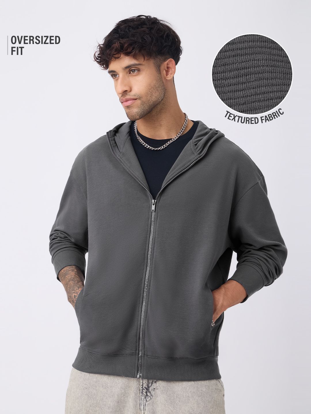 Textured Hoodie: Smoke Grey Men Oversized Hoodies
