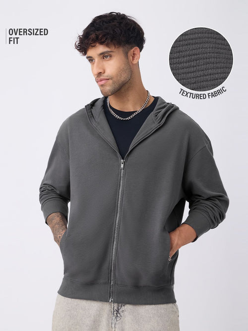 Textured Hoodie: Smoke Grey Men Oversized Hoodies