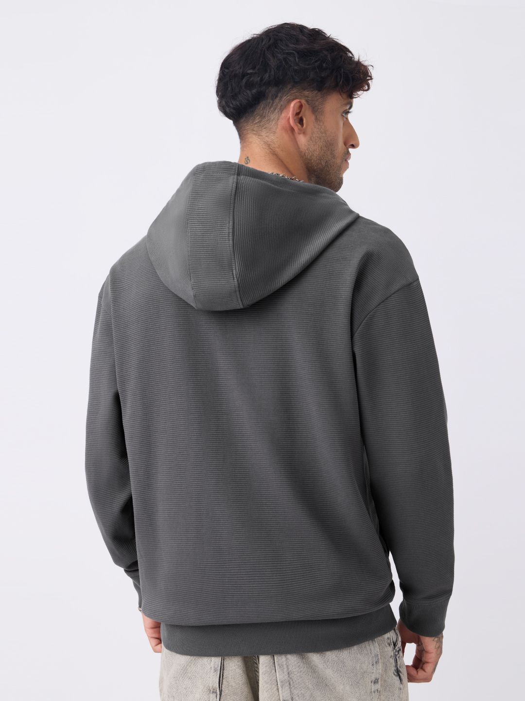 Textured Hoodie: Smoke Grey Men Oversized Hoodies