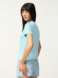 Regular Solids: Baby Blue Women Regular T-Shirts