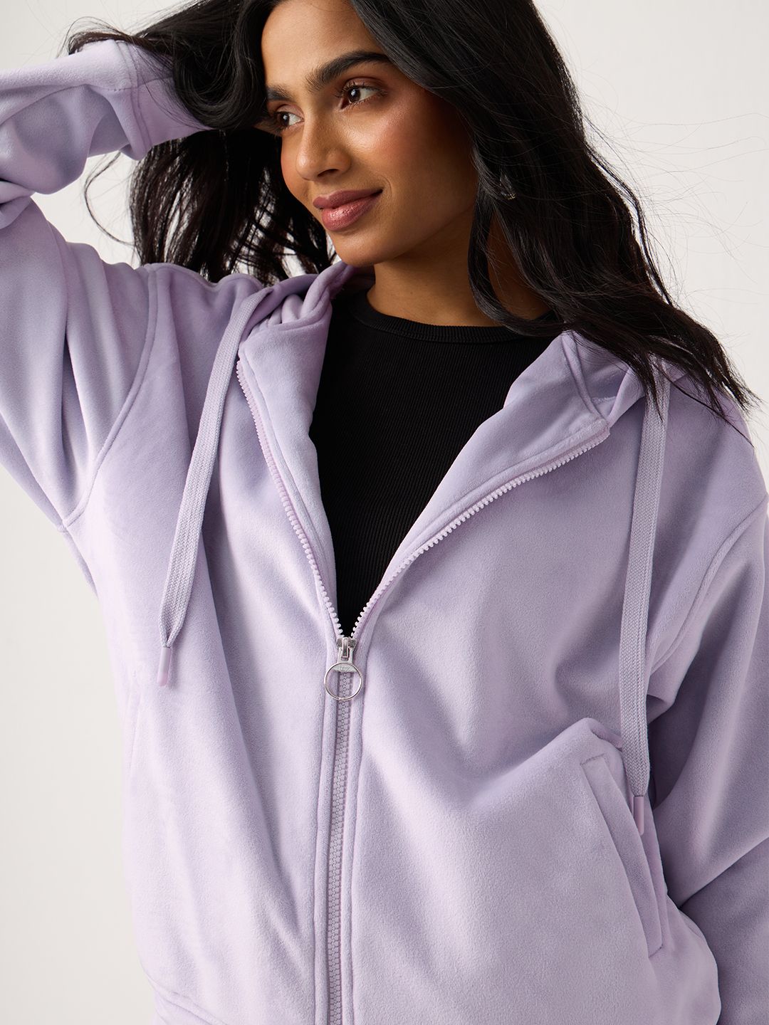 Zipper Hoodie: Velvet Mauve Women Oversized Zipper Hoodies