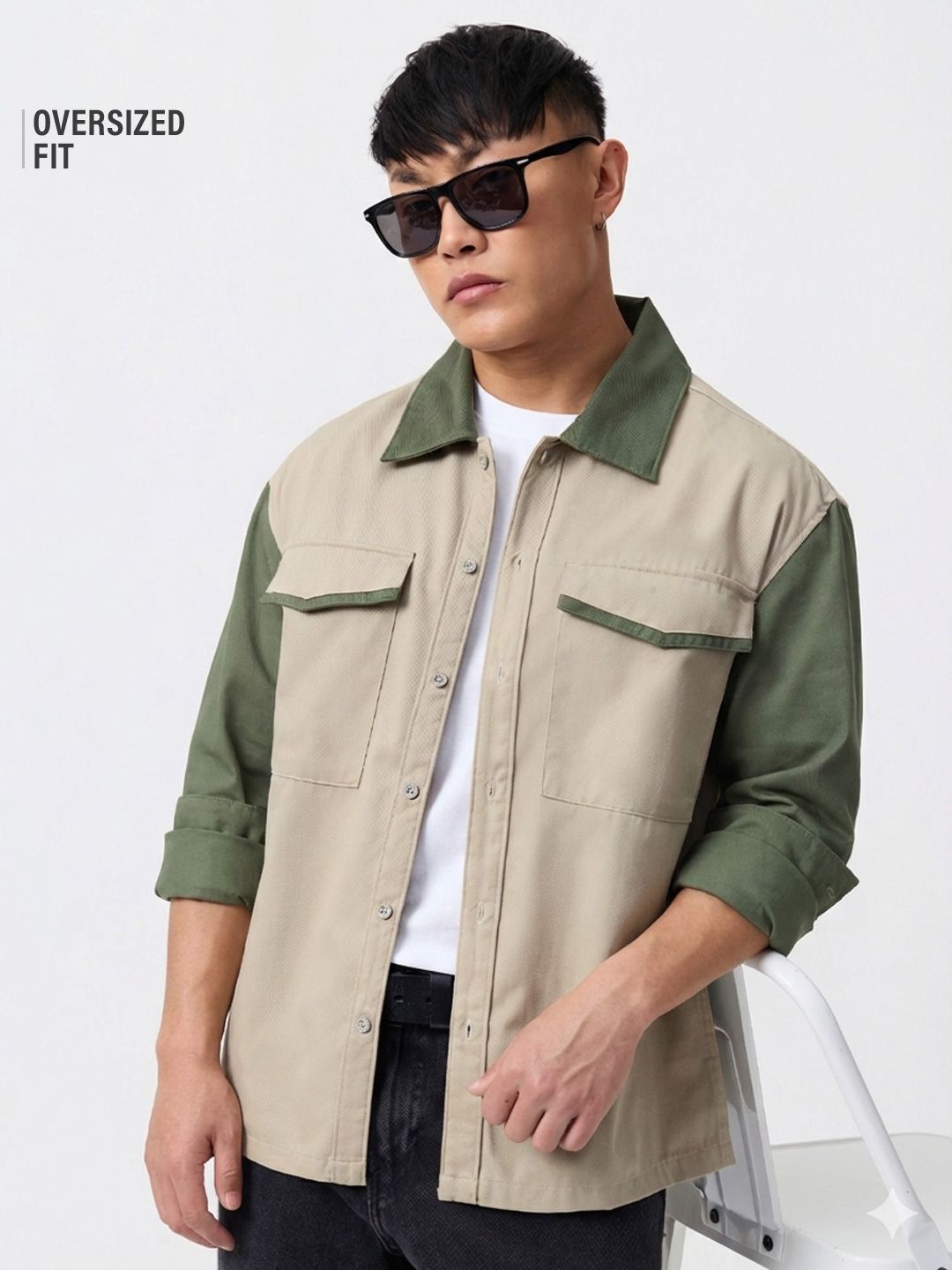 Colourblock Overshirt: Olive Overshirts