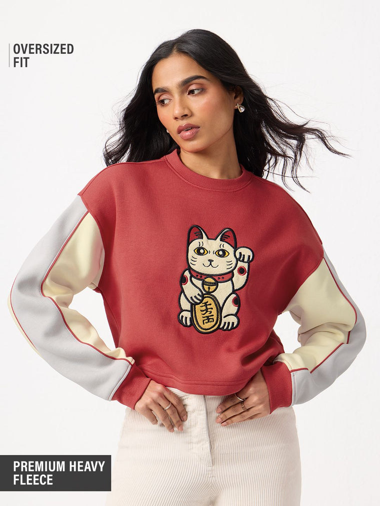 TSS Originals: Lucky Cat Women Oversized Sweatshirts