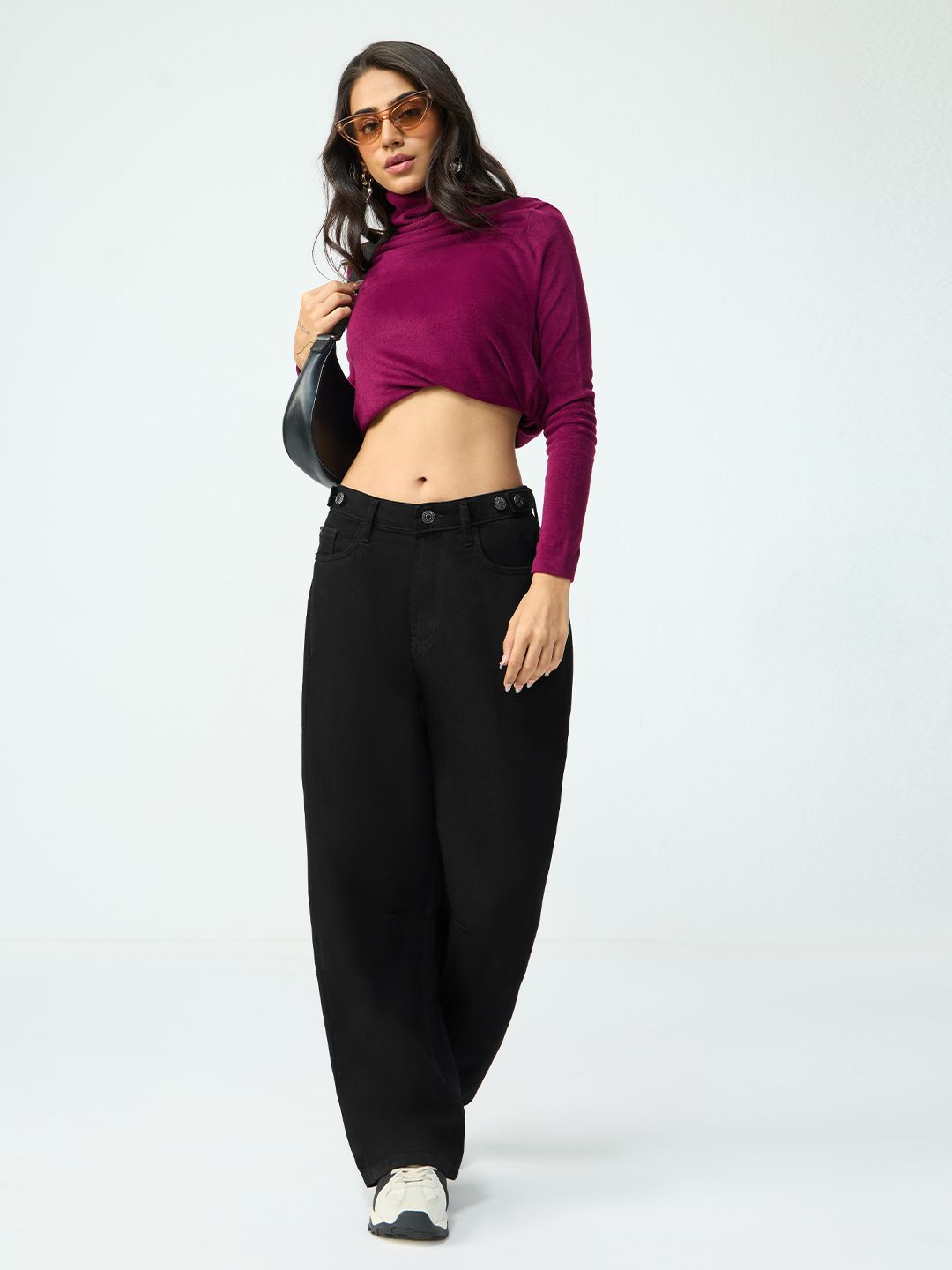 Barrel-Fit Denim: Phantom Black Women Barrel Denims