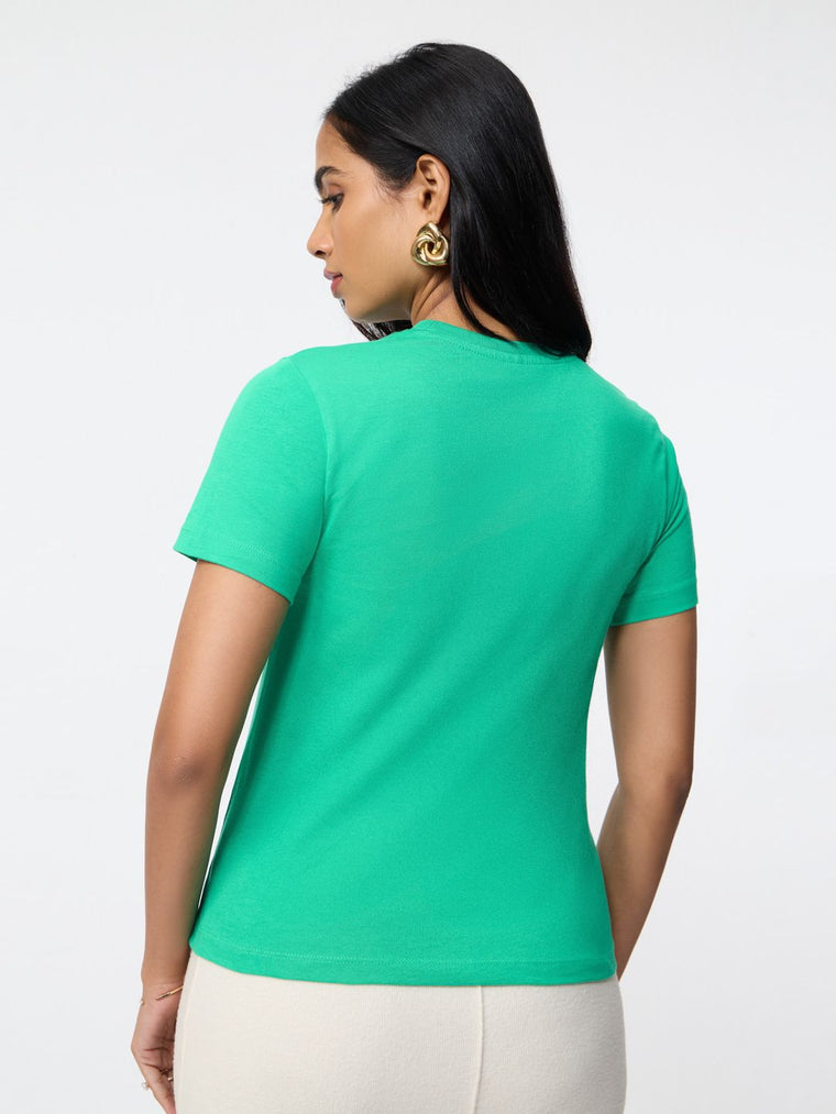 Regular Solids: Holly Green Women Regular T-Shirts