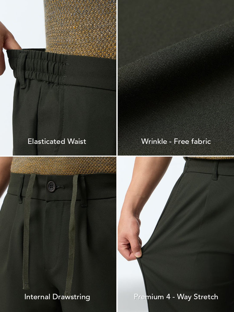 Straight Pleated Pants: Midnight Green Men Super Flex Pants