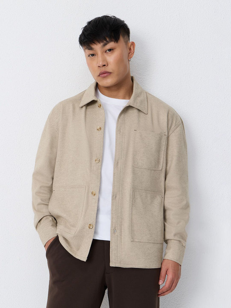 Solids: Ivory Cream Men Shackets