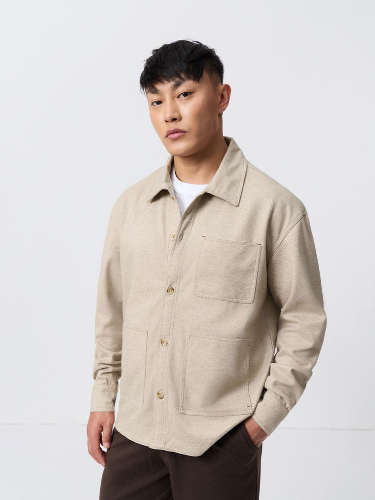 Solids: Ivory Cream Men Shackets