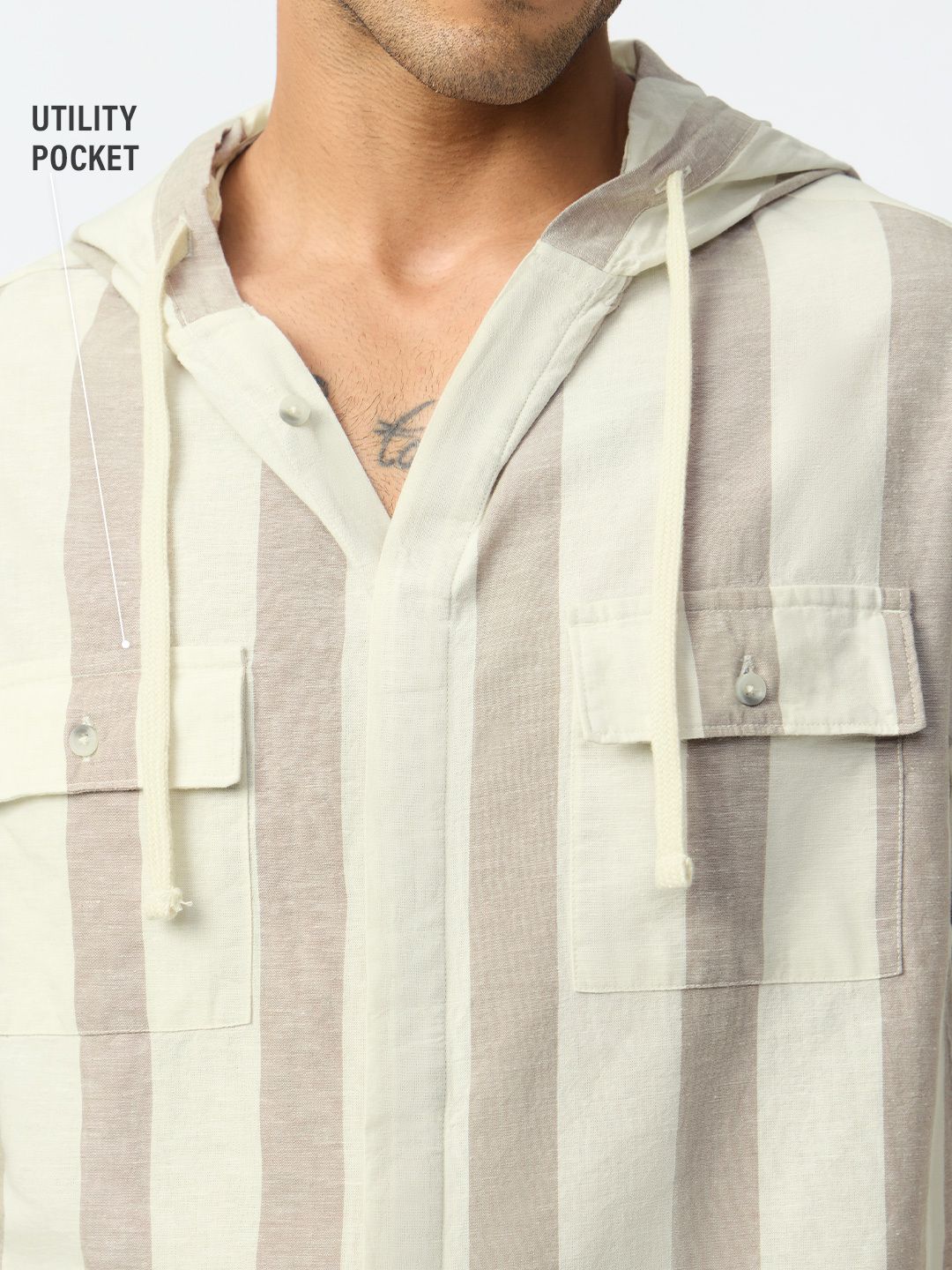 Cotton Linen Hooded Shirt: Nougat Cotton Linen Shirts
