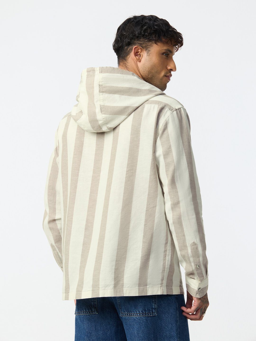 Cotton Linen Hooded Shirt: Nougat Cotton Linen Shirts