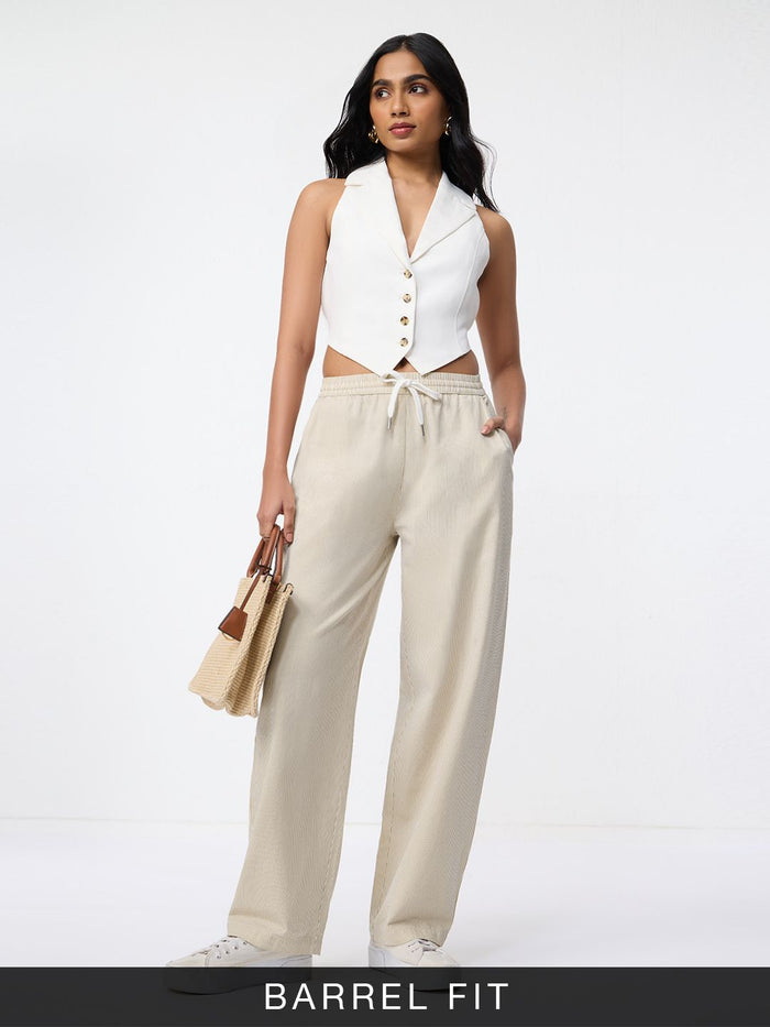 Barrel-Fit Pants: CrÃ¨me Women Barrel Pants