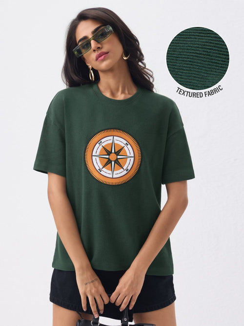 Textured Tshirt: Vintage Compass Women Oversized T-Shirts
