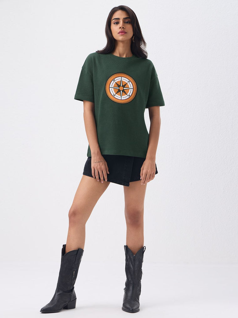 Textured Tshirt: Vintage Compass Women Oversized T-Shirts