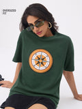Textured Tshirt: Vintage Compass Women Oversized T-Shirts