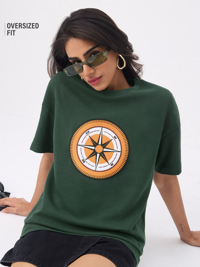 Textured Tshirt: Vintage Compass Women Oversized T-Shirts