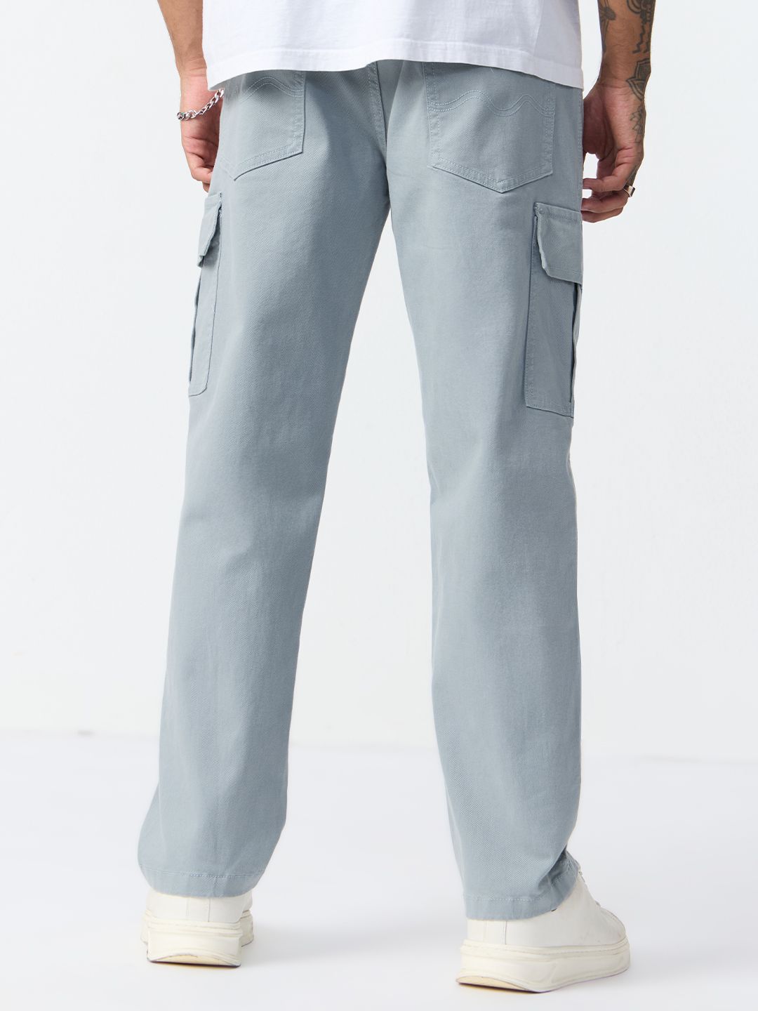 Straight-Fit Denim: Slate Grey Men Cargo Jeans