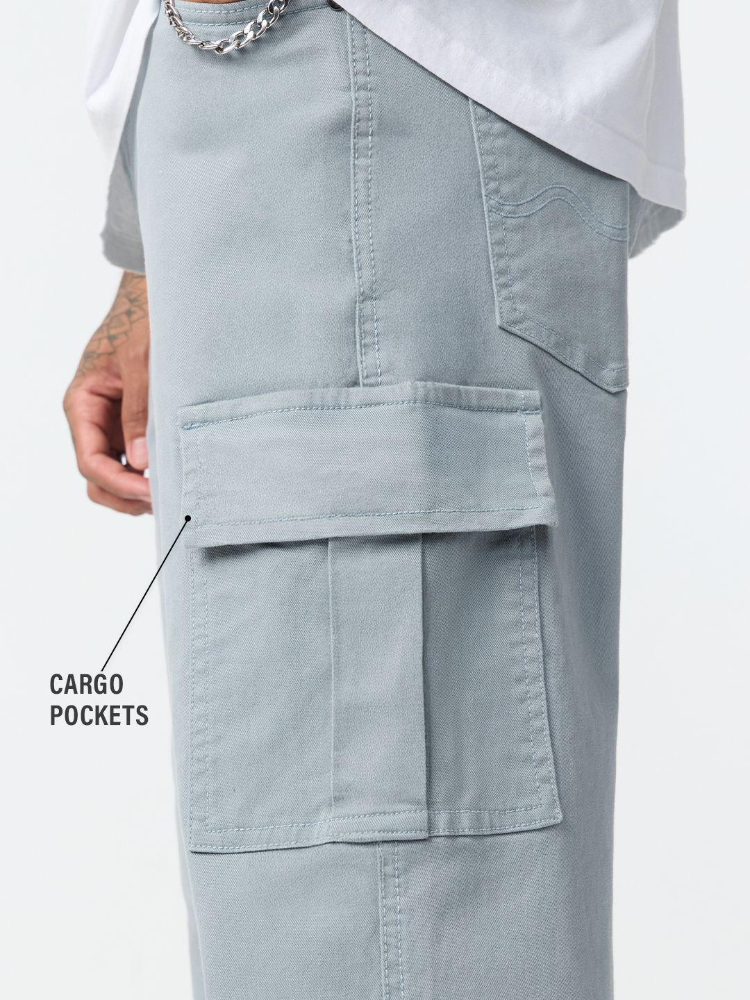 Straight-Fit Denim: Slate Grey Men Cargo Jeans
