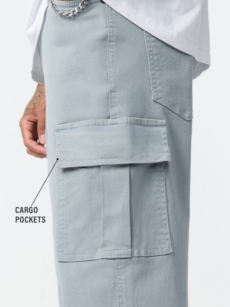 Straight-Fit Denim: Slate Grey Men Cargo Jeans
