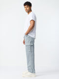 Straight-Fit Denim: Slate Grey Men Cargo Jeans