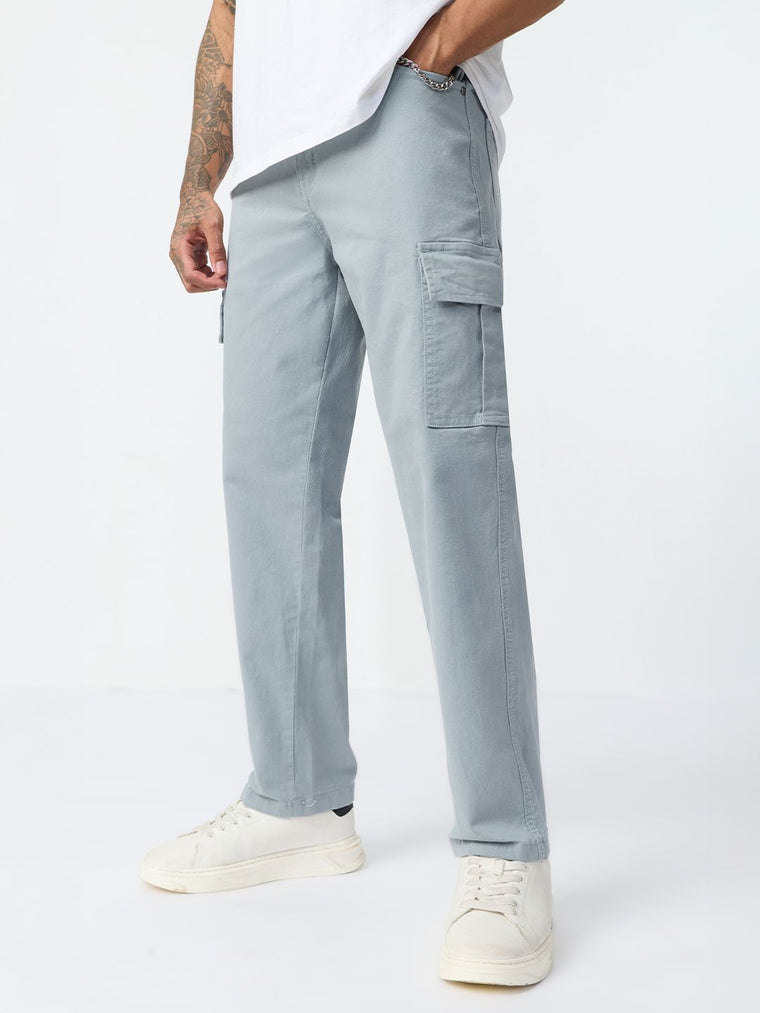 Straight-Fit Denim: Slate Grey Men Cargo Jeans