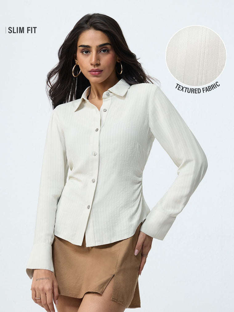 Textured Shirt: Vanilla Women Fitted Shirts